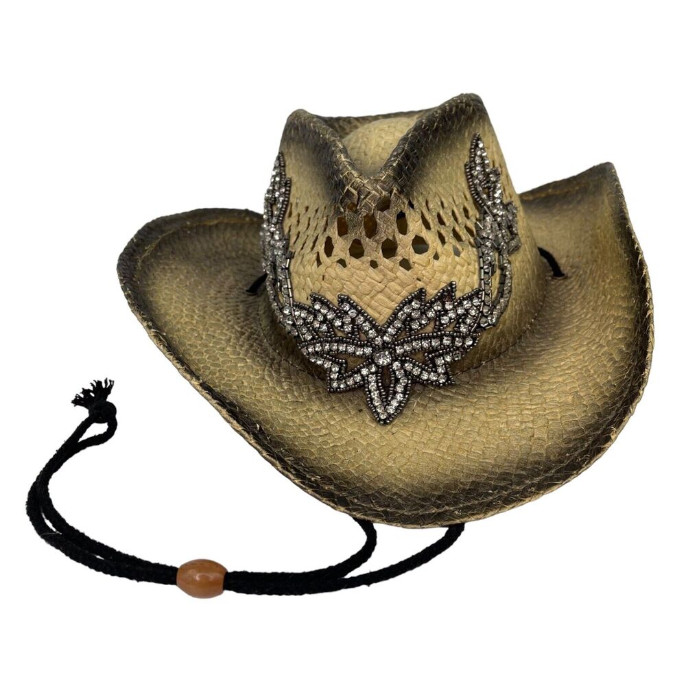 Olive and Pique Rhinestone Paper Rancher Cowboy Hat Country Western Women's OS